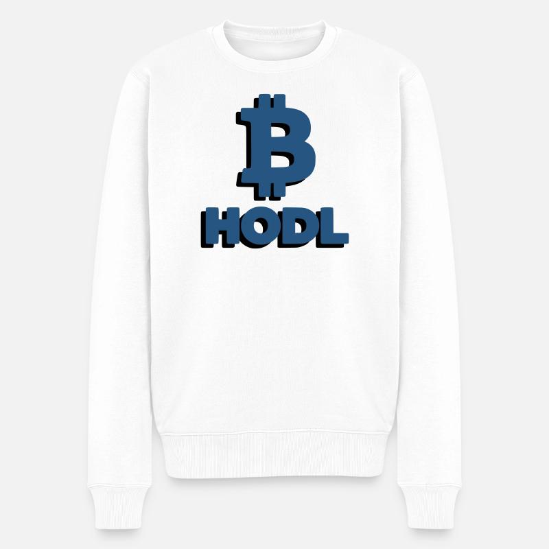 Bitcoin HODL Logo Schriftzug Krypto - Männer Premium Bio Pullover - Weiß