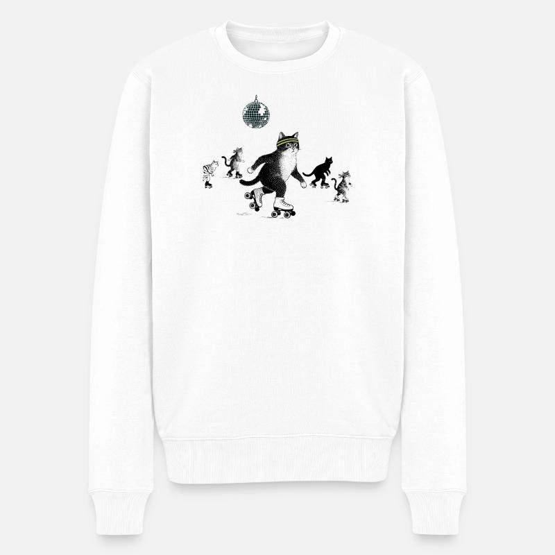 Rollschuh Katzen - Männer Premium Bio Pullover - Weiß