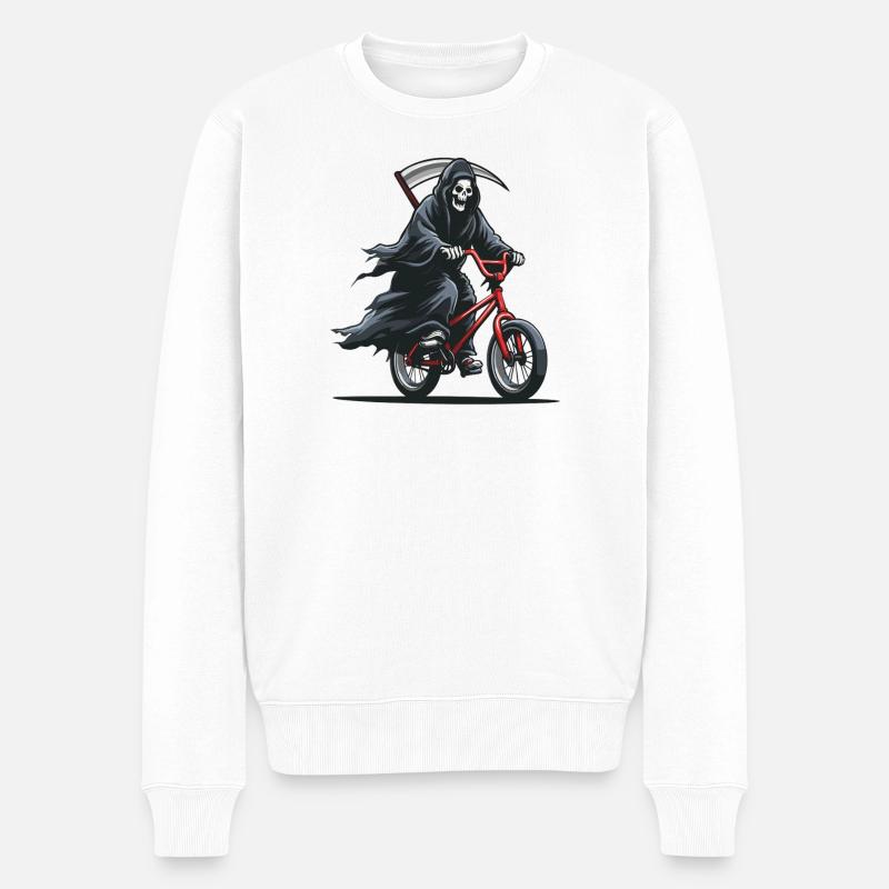 Faucheuse à vélo – Motif d’humour noir - Pull Premium bio Homme - blanc