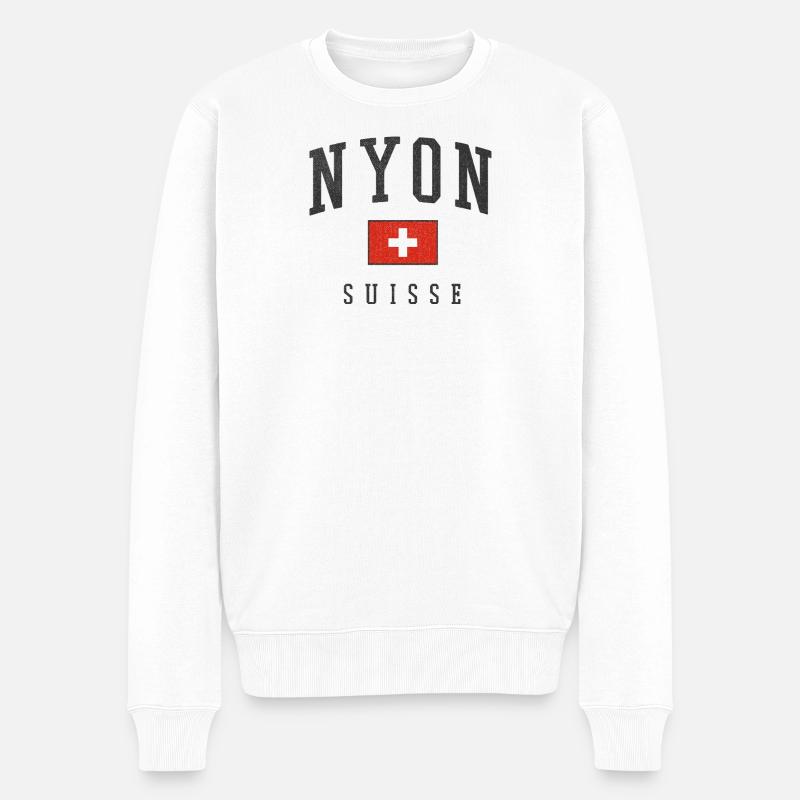 Nyon Suisse Flag Graphic - Männer Premium Bio Pullover - Weiß