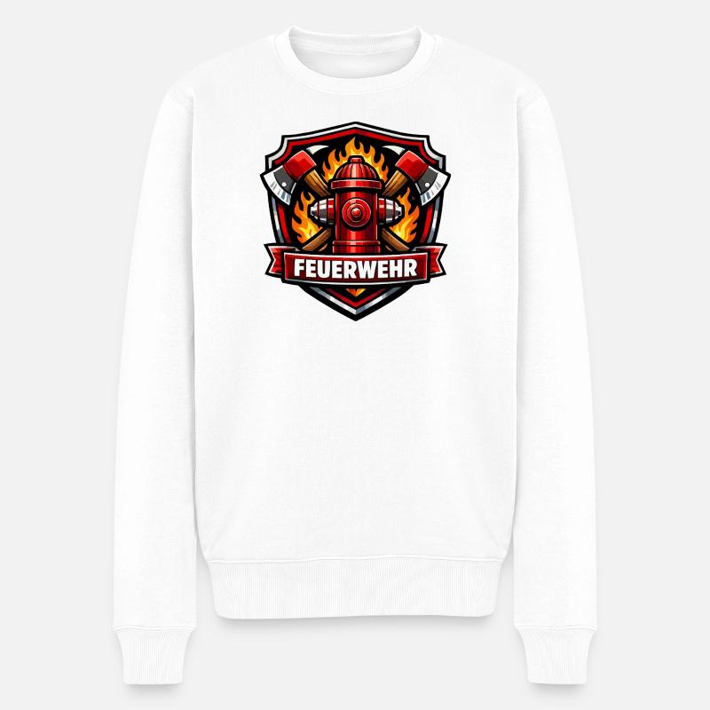 Feuerwehr Logo mit Hydrant und Flammen - Männer Premium Bio Pullover - Weiß