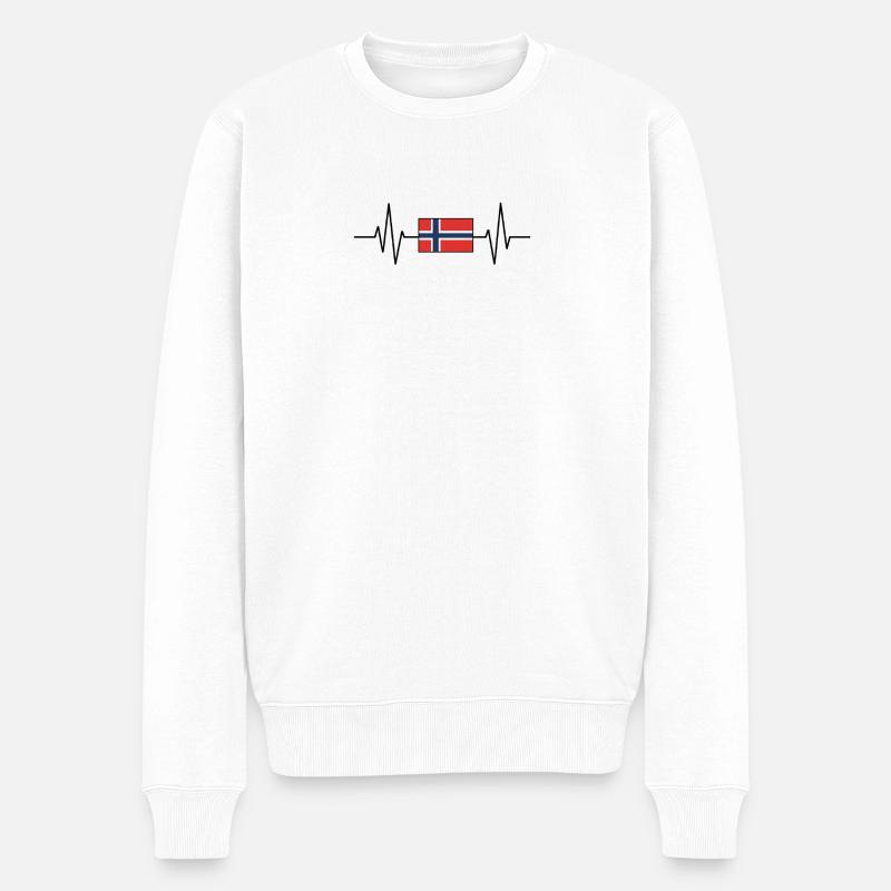 Norwegen Herzschlag Flagge - Männer Premium Bio Pullover - Weiß