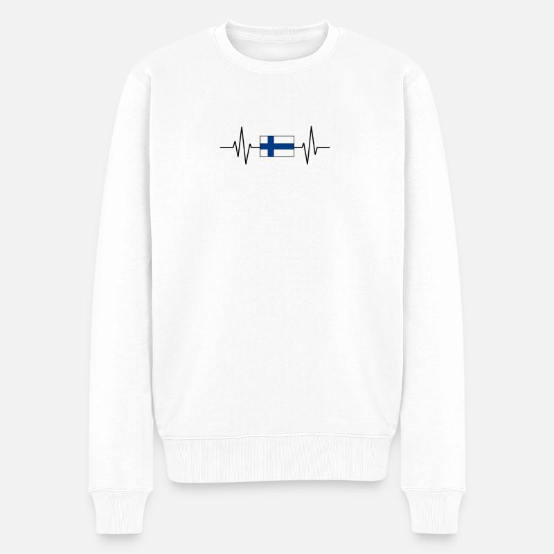 Finnische Flagge im Herzschlag - Männer Premium Bio Pullover - Weiß