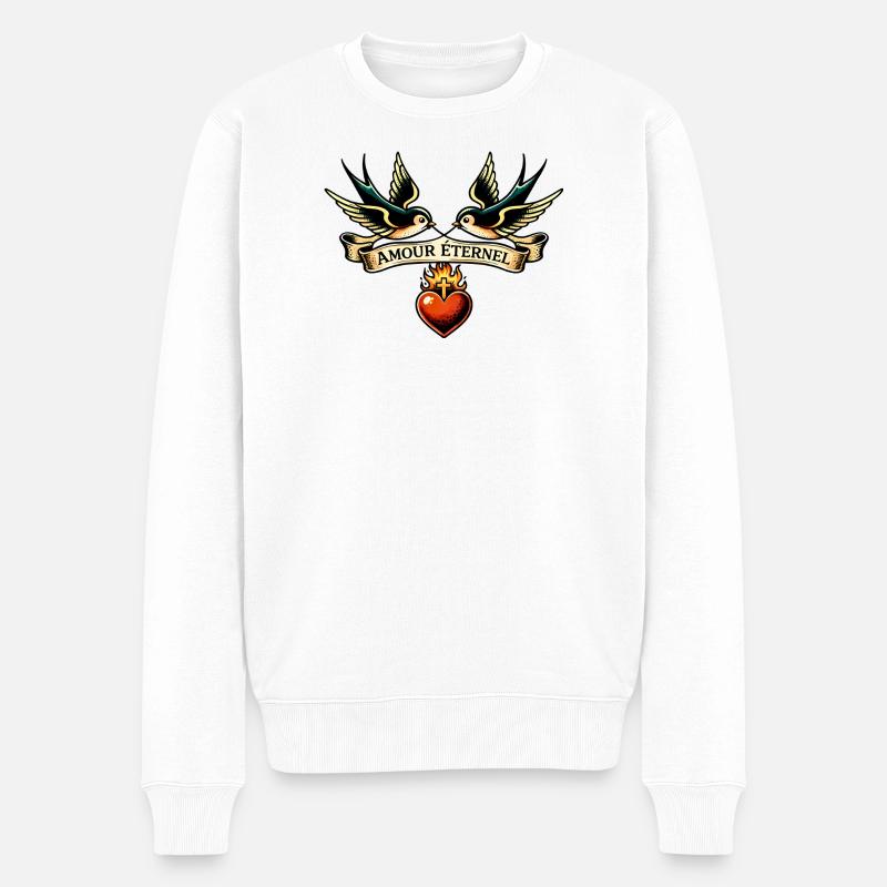 Amour Éternel Ailes et Cœur - Pull Premium bio Homme - blanc