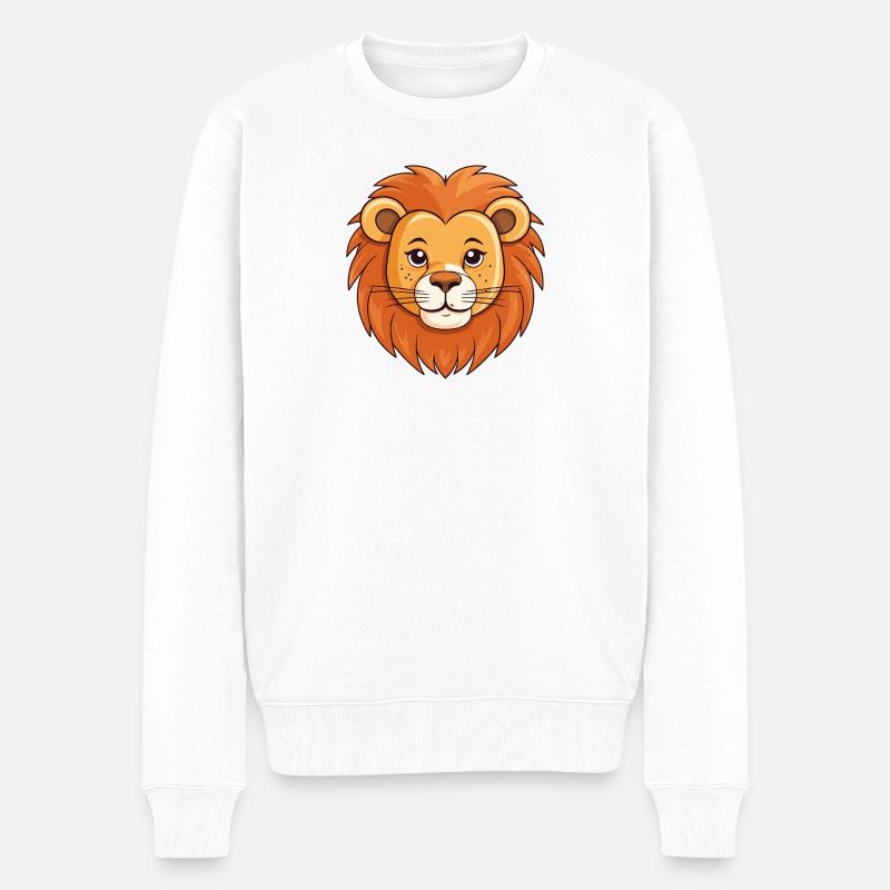 Löwenkopf Karikatur - Männer Premium Bio Pullover - Weiß