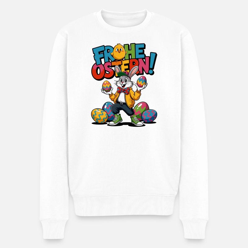 Fröhlicher Osterhase - Männer Premium Bio Pullover - Weiß