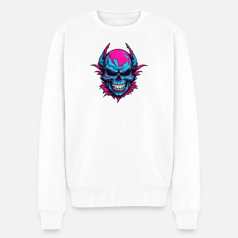 Neon Teufels Schädel - Männer Premium Bio Pullover - Weiß