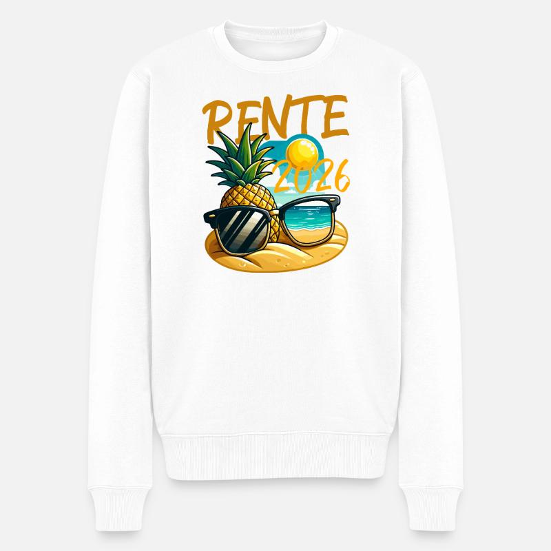 Ananas Strand Retro 2026 Rente - Männer Premium Bio Pullover - Weiß