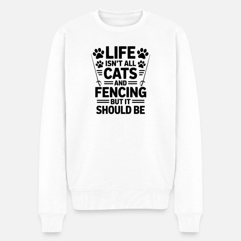 Fechten Sprüche Katzen Lustiges Fechten Geschenk - Männer Premium Bio Pullover - Weiß