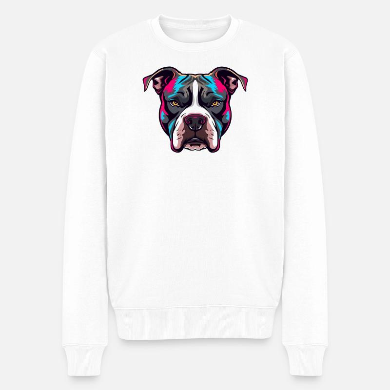 Portrait de pitbull néon - Pull Premium bio Homme - blanc