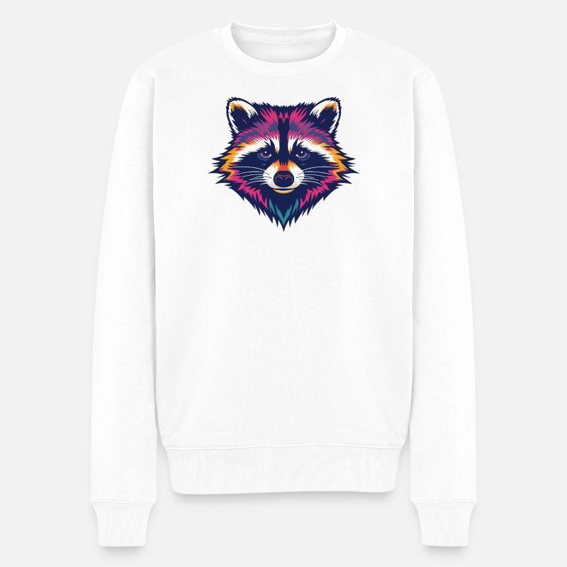 Farbexplosion Waschbär Kopf - Männer Premium Bio Pullover - Weiß