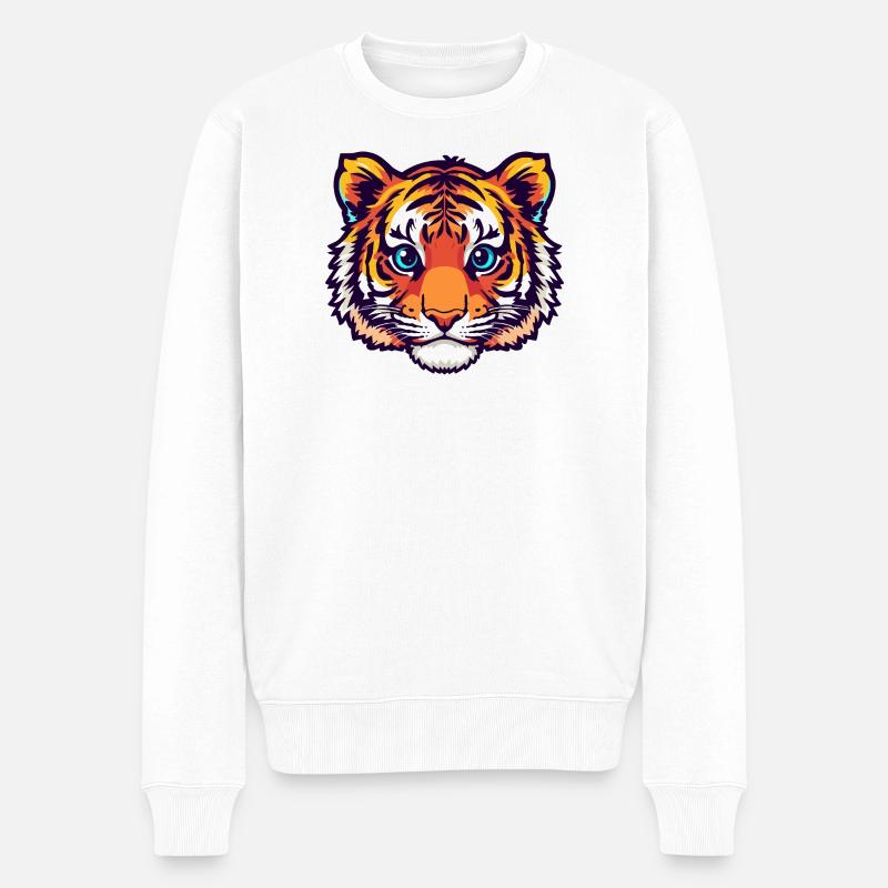 Bunter Tigerkopf Illustration - Männer Premium Bio Pullover - Weiß