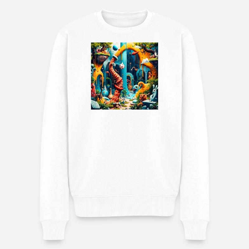 Bunter Traumwelt-Dinosaurier - Männer Premium Bio Pullover - Weiß