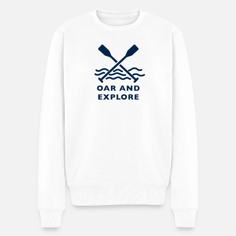 Ruder und Entdecken-Linienkunst – Kajakabenteuer - Männer Premium Bio Pullover - Weiß