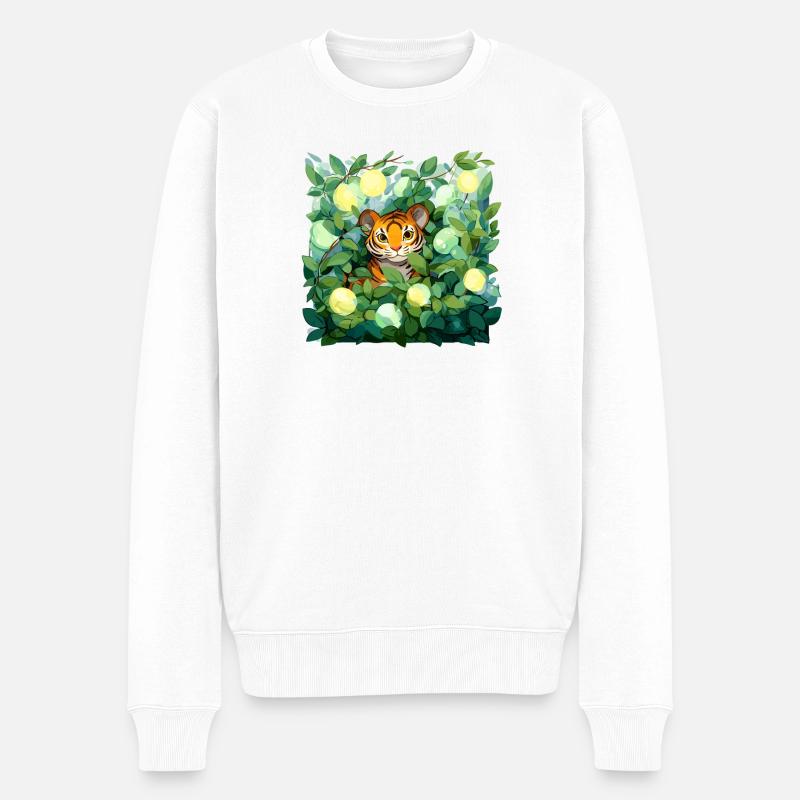 Tiger im Zitronenlaub - Männer Premium Bio Pullover - Weiß
