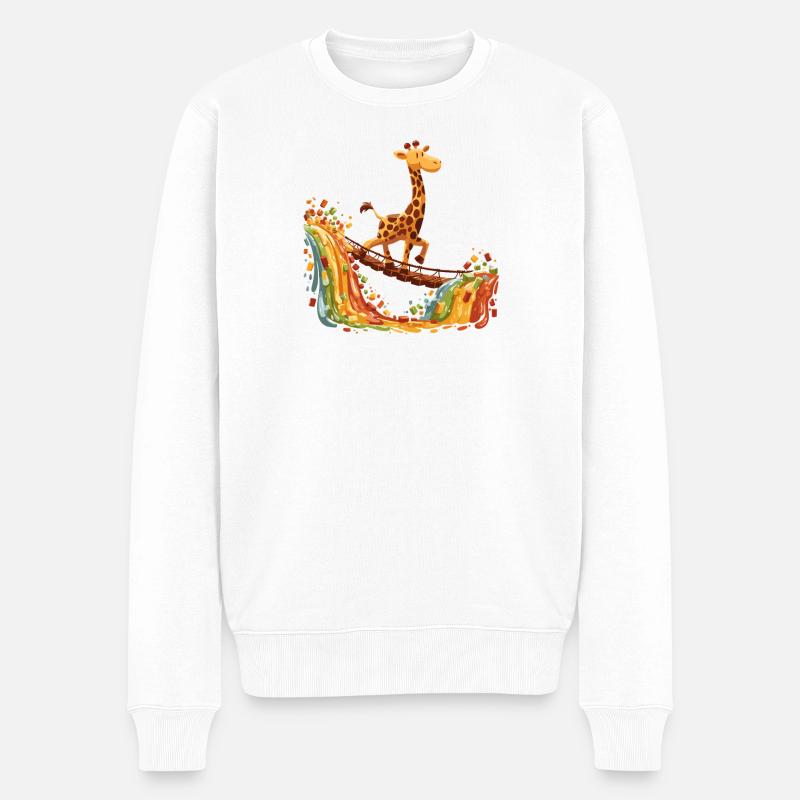 Giraffe auf Regenbogenbrücke - Männer Premium Bio Pullover - Weiß
