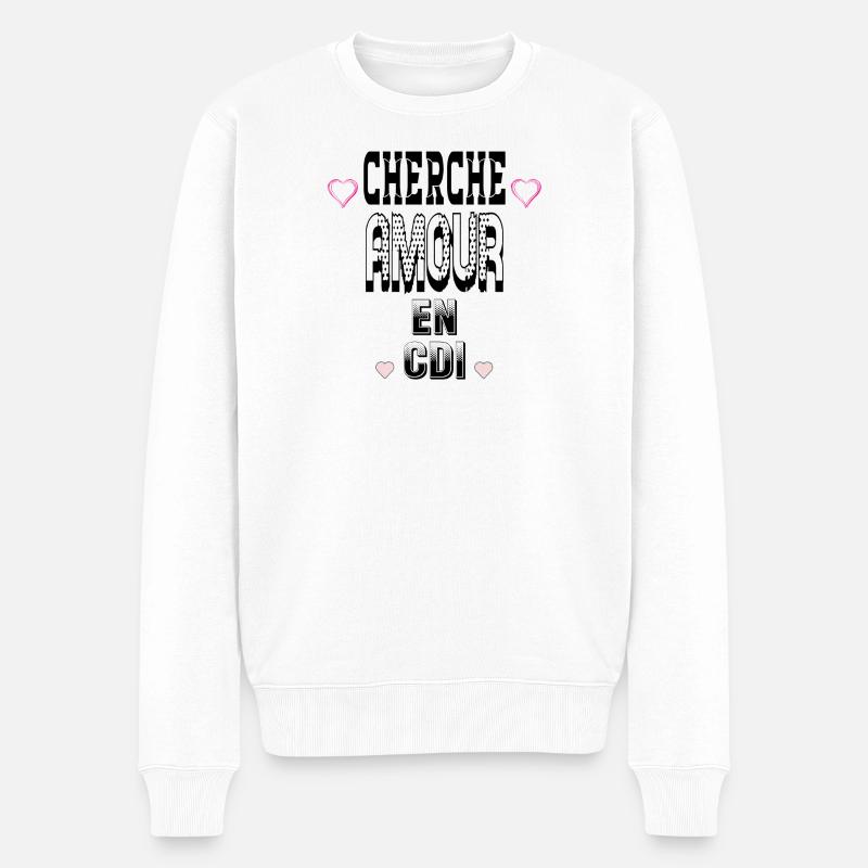 Cherche Amour en CDI - Pull Premium bio Homme - blanc