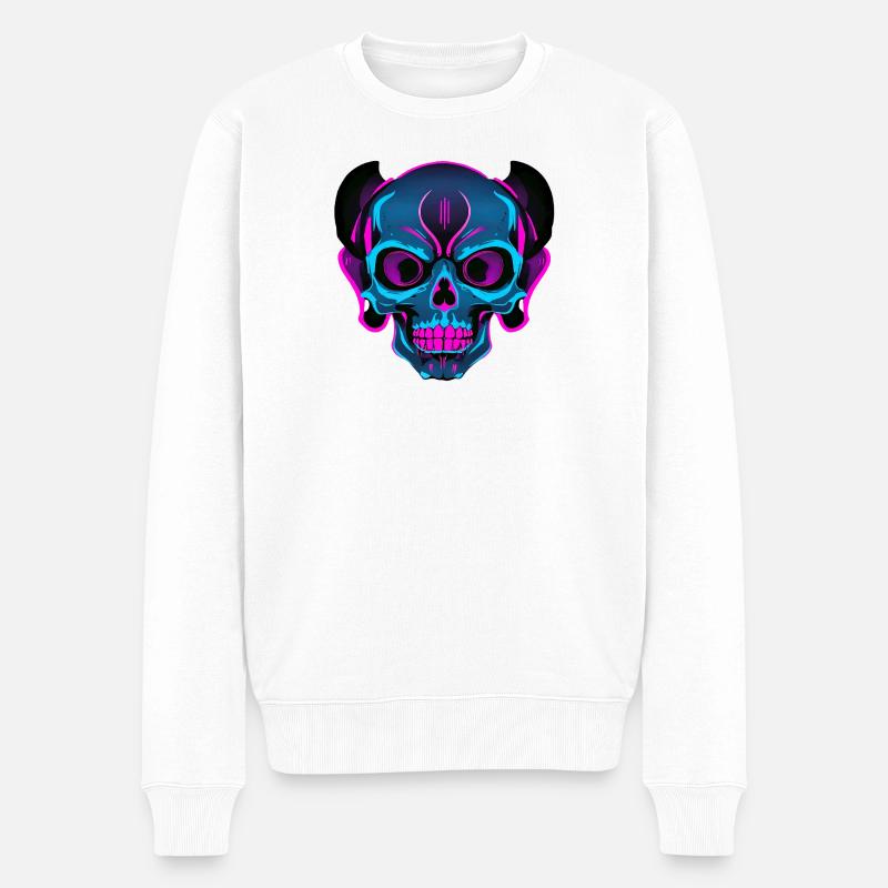 Crâne néon avec casque - Pull Premium bio Homme - blanc