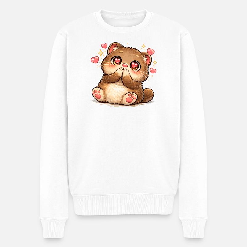 Kawaii-Kätzchen Herzaugen - Männer Premium Bio Pullover - Weiß