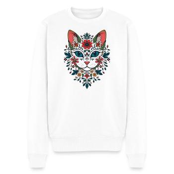 Portrait du chat fleur - Pull Premium bio Homme - blanc - Devant - Thijin (182cm)