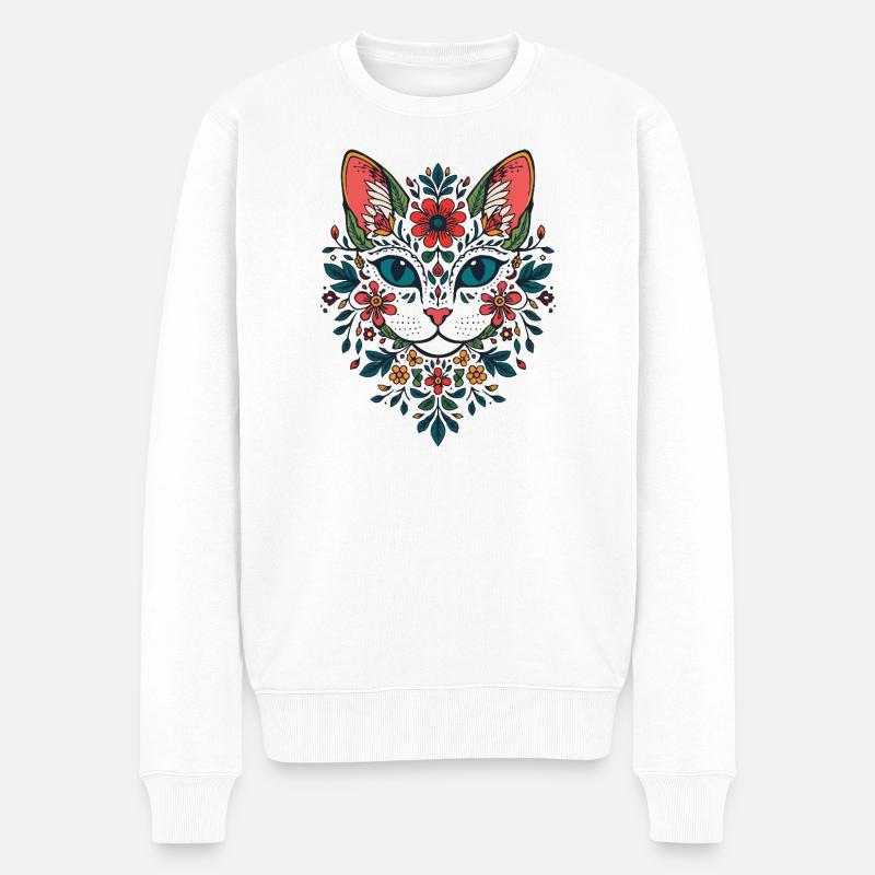 Portrait du chat fleur - Pull Premium bio Homme - blanc