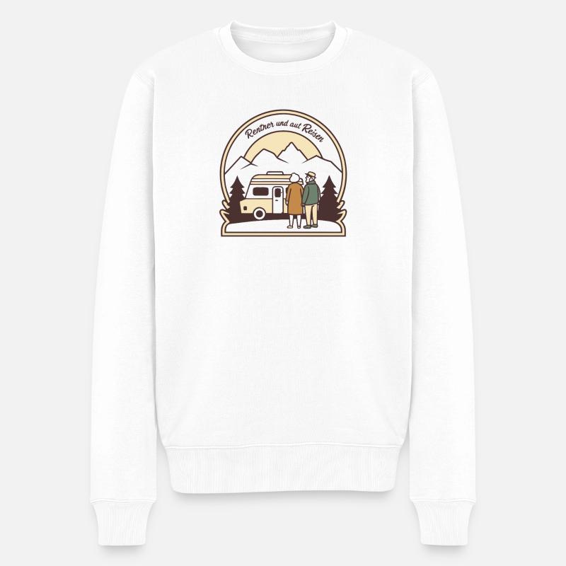 Ruhiger Caravanurlaub im Gebirge - Männer Premium Bio Pullover - Weiß
