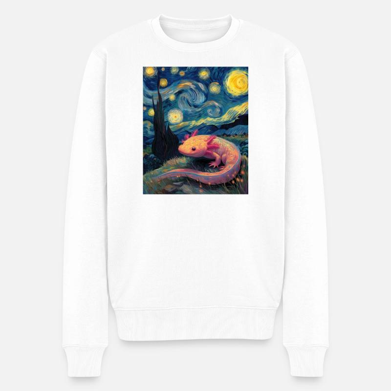 Axolotl Van Gogh Starry Night - Männer Premium Bio Pullover - Weiß