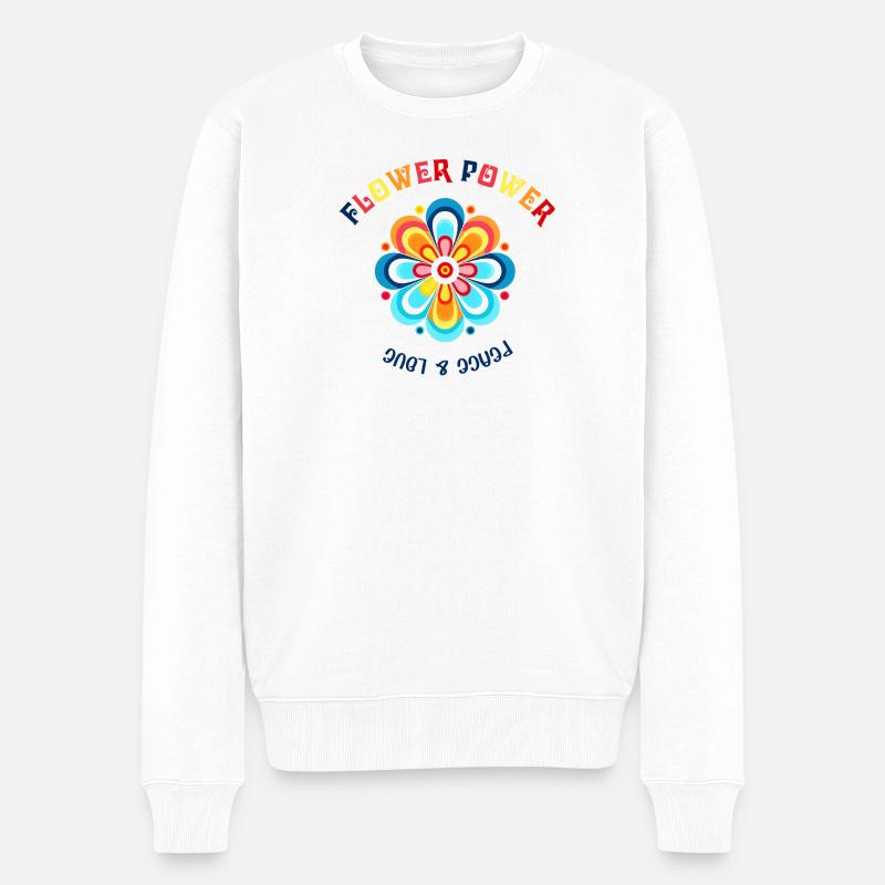Flower Power Farbblüte Design - Männer Premium Bio Pullover - Weiß