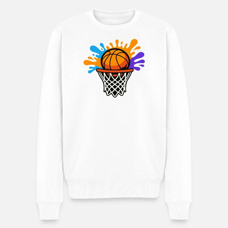 Basketball Splash Dunk Grafikdesign - Männer Premium Bio Pullover - Weiß