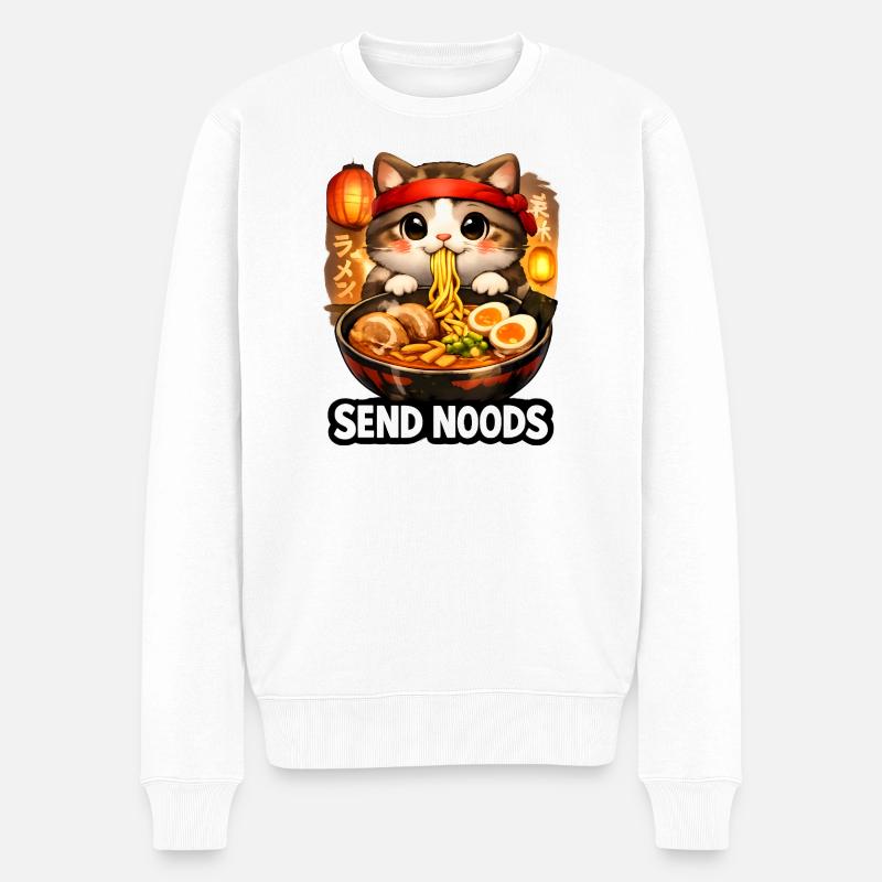 Ramen Katze Send Noods - Männer Premium Bio Pullover - Weiß