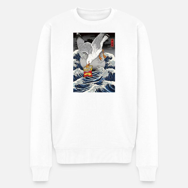 Mouettes vole des chips Drôle - Pull Premium bio Homme - blanc