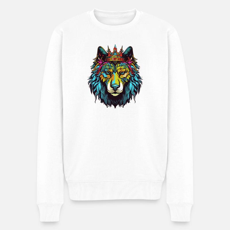Wolf Comic Krone - Männer Premium Bio Pullover - Weiß