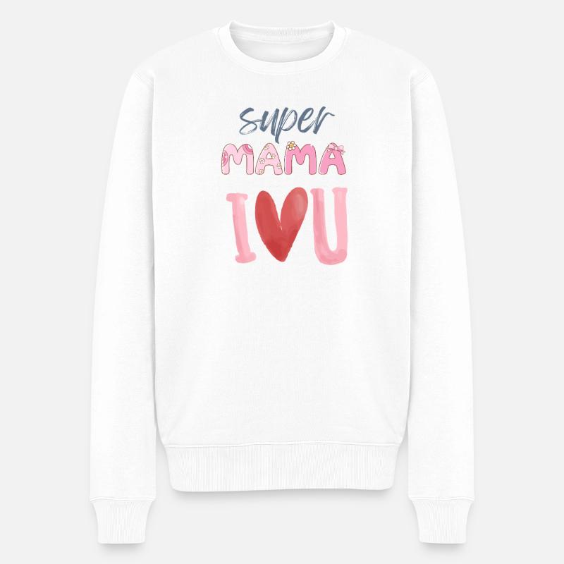 Super Mama - Herz Design - Männer Premium Bio Pullover - Weiß