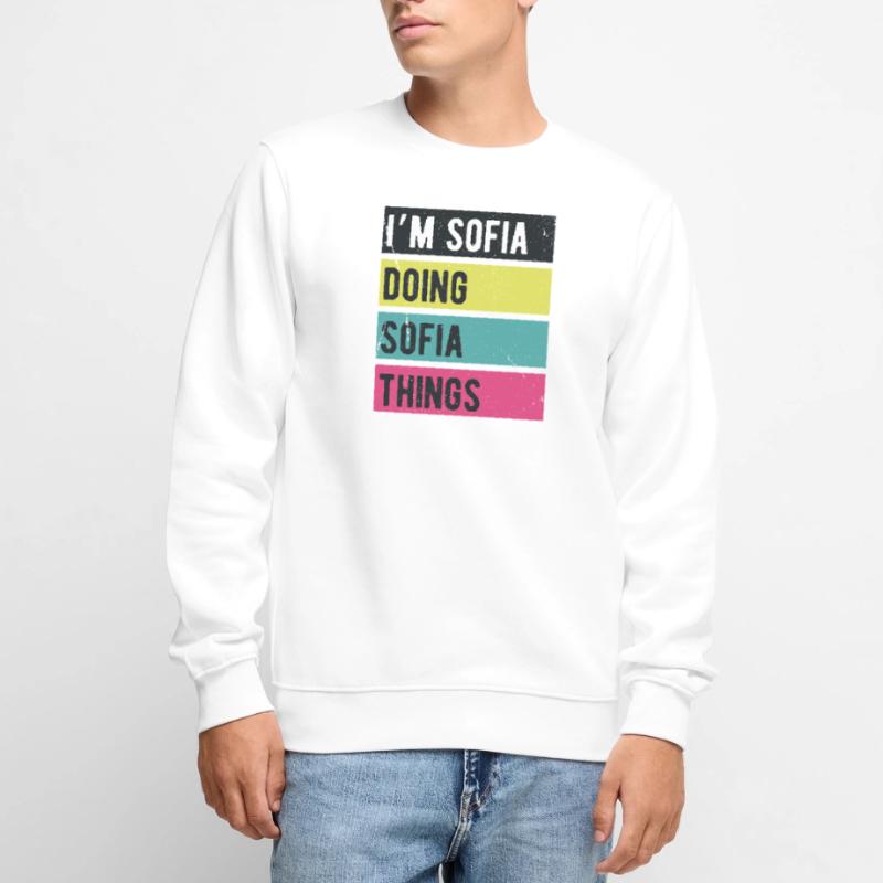 Ich bin Sofia und mache Sofia-Dinge in Retro-Farben Männer Premium Bio Pullover