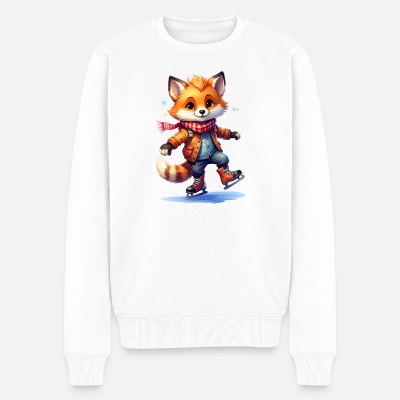 Fuchs fährt Schlittschuh - Männer Premium Bio Pullover - Weiß