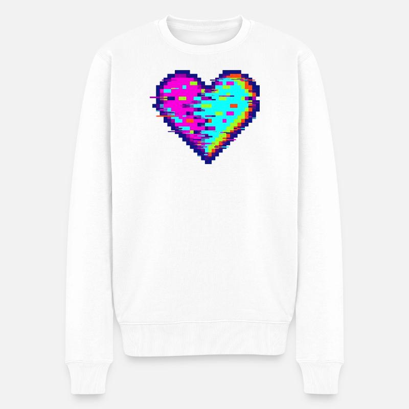 Cœur Glitch Pixel Néon Amour - Pull Premium bio Homme - blanc