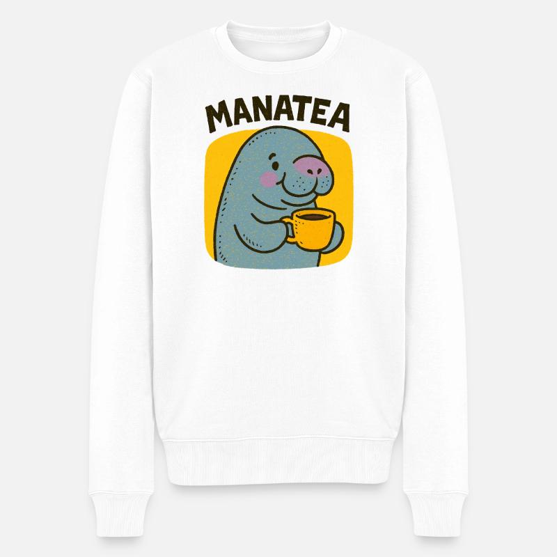 Manatea-Jubel: Manati schlürft Tee - Männer Premium Bio Pullover - Weiß