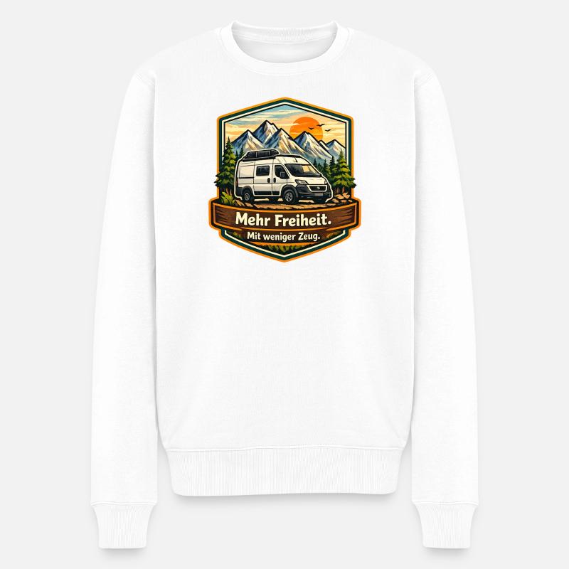 Camping—Plus de liberté—avec moins de choses—camper - Pull Premium bio Homme - blanc