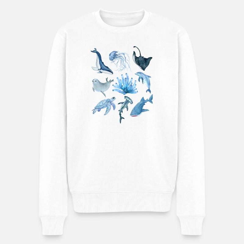Ocean animals - Männer Premium Bio Pullover - Weiß