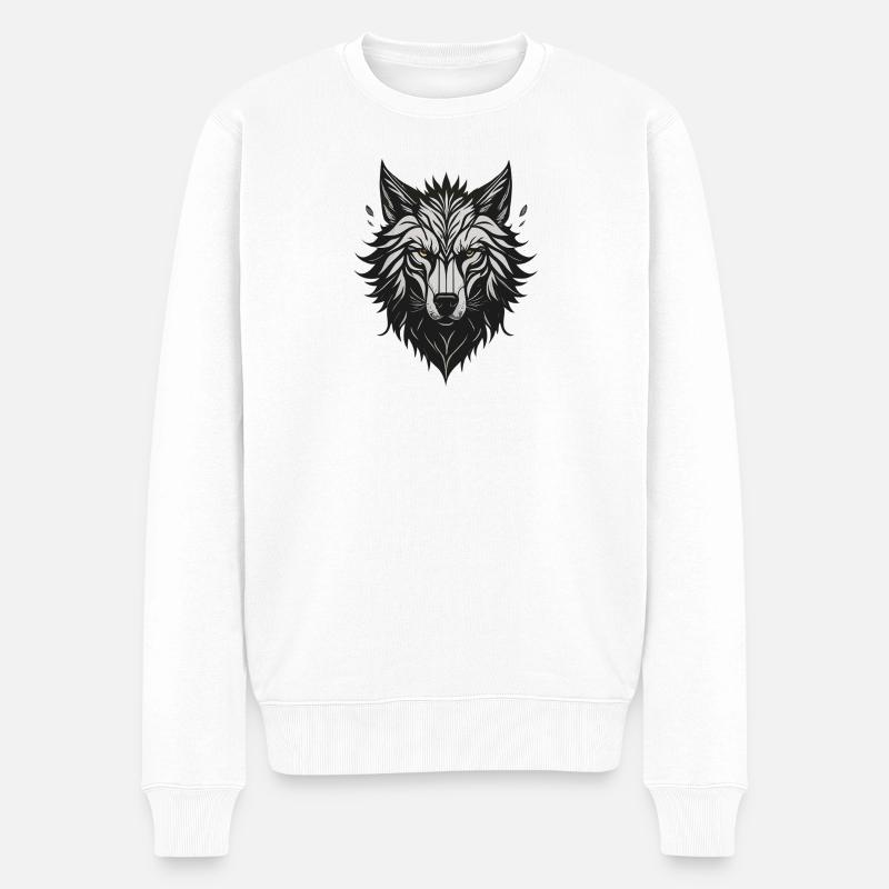Loup Stylisé Nocturne - Pull Premium bio Homme - blanc
