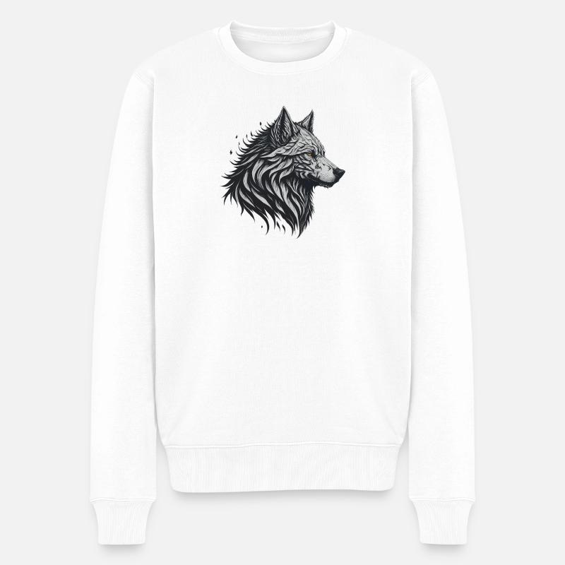 Geometrischer Schwarzer Wolf - Männer Premium Bio Pullover - Weiß