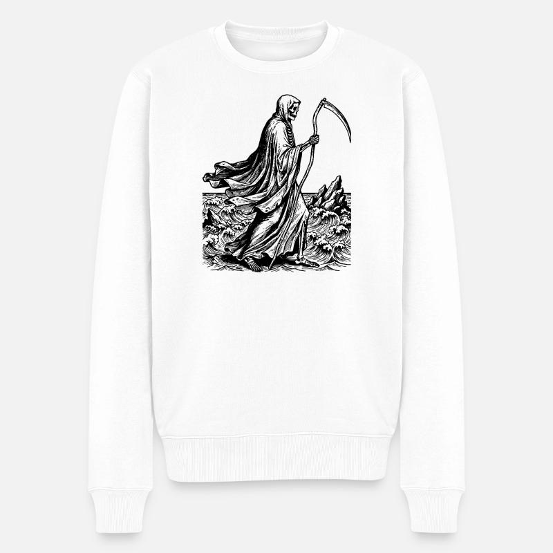 Sensenmann mit Sense am Meer - Männer Premium Bio Pullover - Weiß