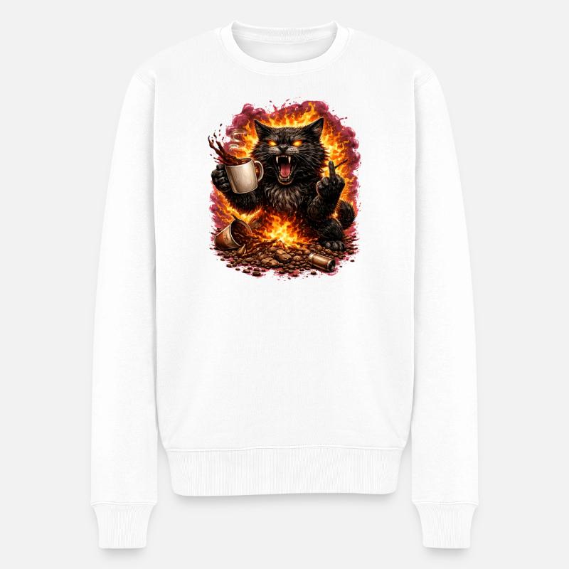 Fire Cat Coffee Defiance - Pull Premium bio Homme - blanc