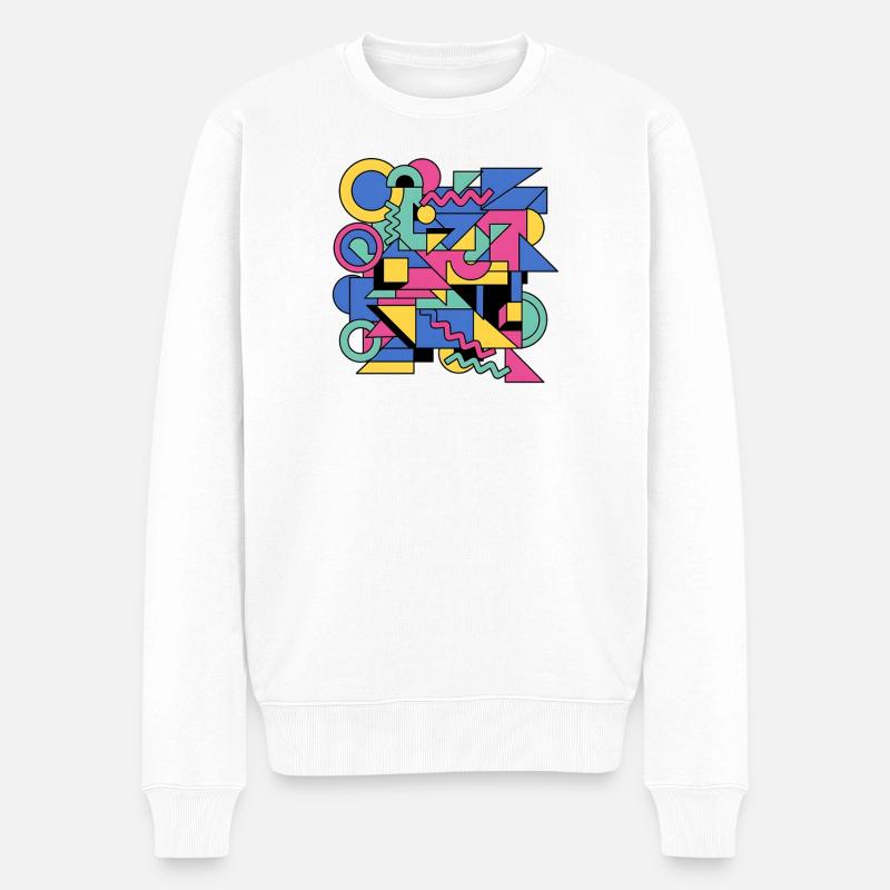 Memphis Geometrie Farbenspiel - Männer Premium Bio Pullover - Weiß