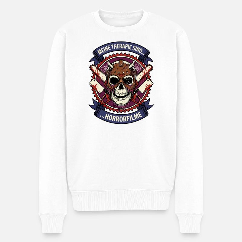 Meine Therapie: Horrorfilme - Männer Premium Bio Pullover - Weiß
