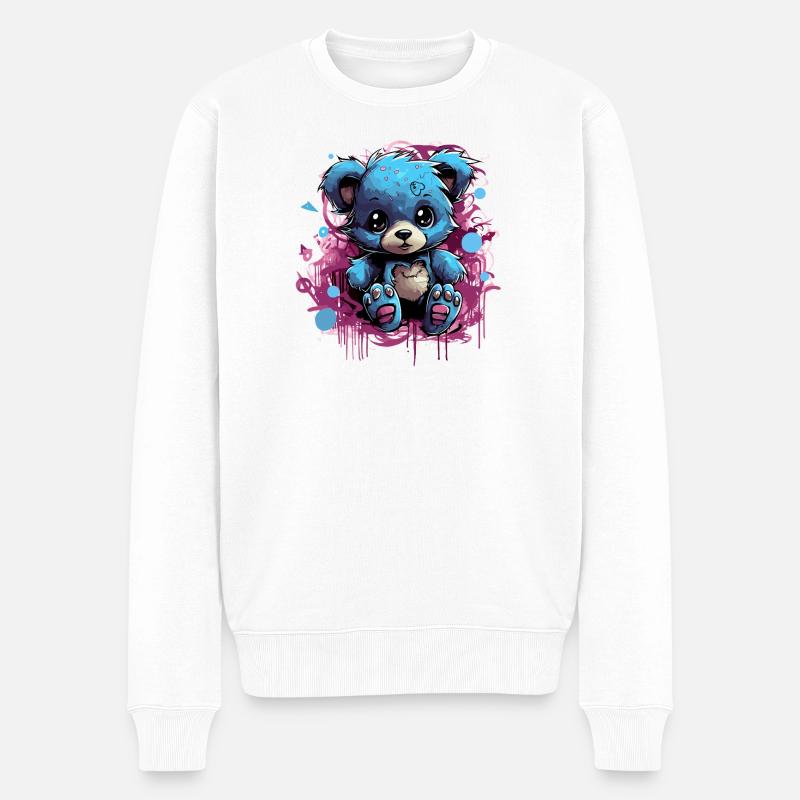 Blauer Kuschelbär Graffiti Pop - Männer Premium Bio Pullover - Weiß