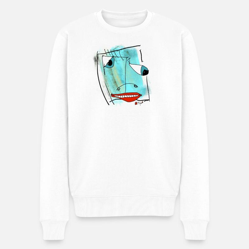 Abstraktes Gesichtsdesign Aquarell - Männer Premium Bio Pullover - Weiß