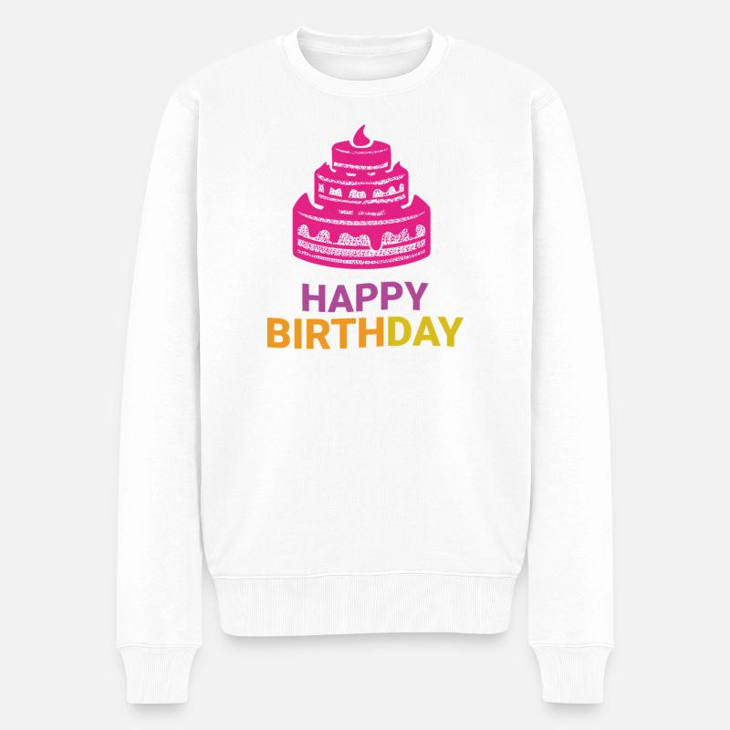 Geschichtetes Geburtstagstorten-Emblem - Männer Premium Bio Pullover - Weiß