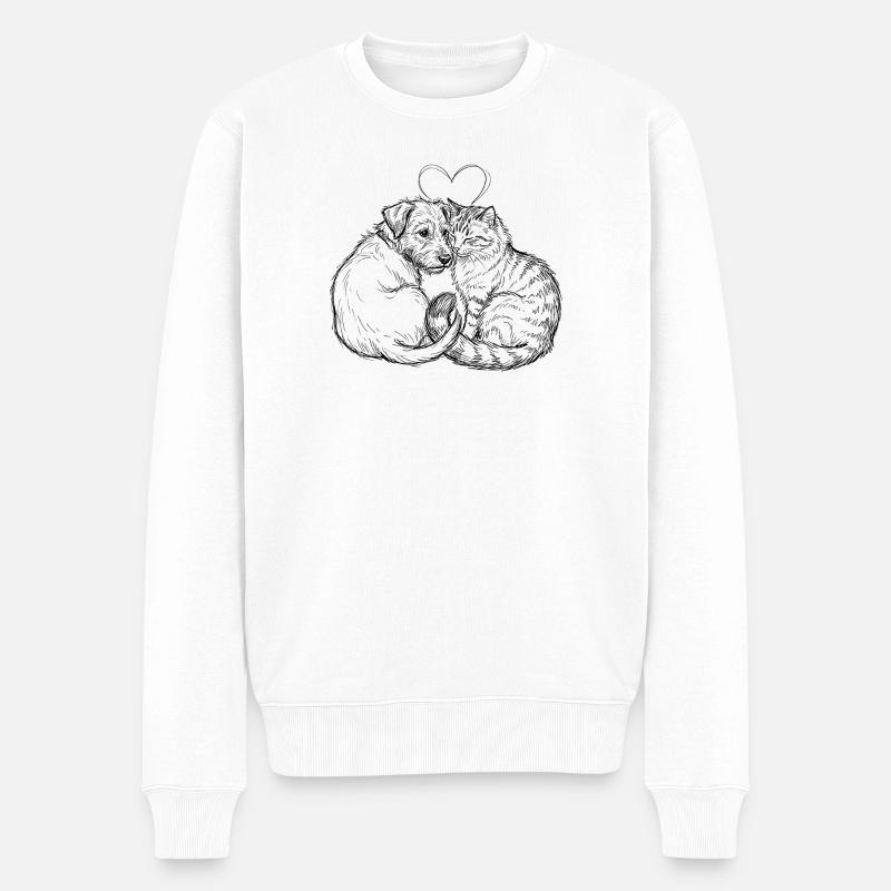 Cute Friends (Cat + Dog) - Männer Premium Bio Pullover - Weiß