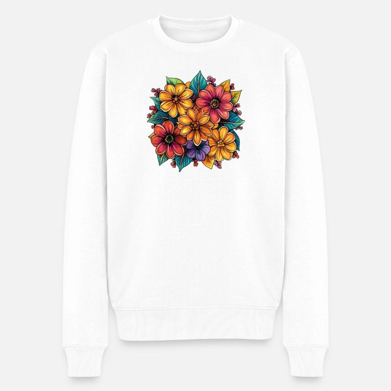 Vibrante Blumenfarben Design - Männer Premium Bio Pullover - Weiß